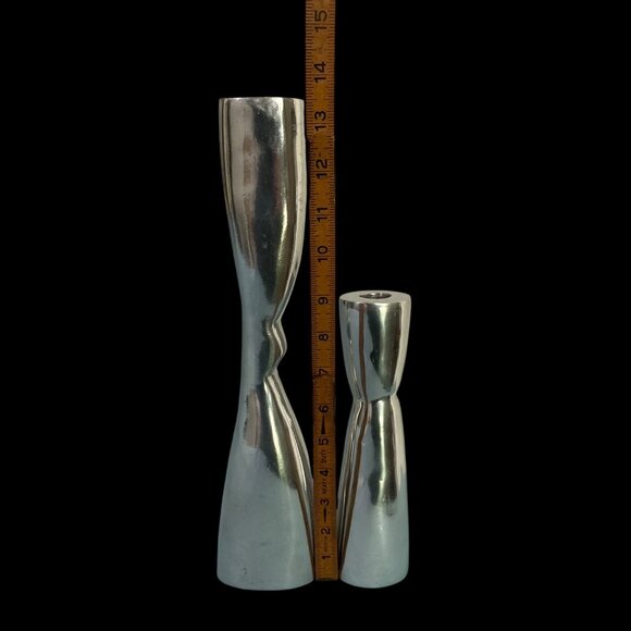 Mid Century Modern Silver Aluminum Candlestick Candle Holders Scandi Style - Picture 7 of 7
